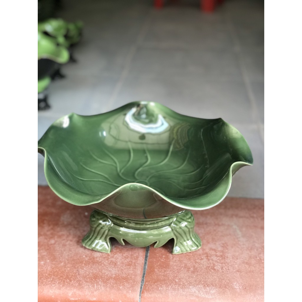 Bát Sen Thả Hoa Màu Xanh Ngọc Hàng Đẹp Bát Tụ Lộc đồ thờ cúng gốm sứ đề ban thần tài hút tài lộc chiêu tài