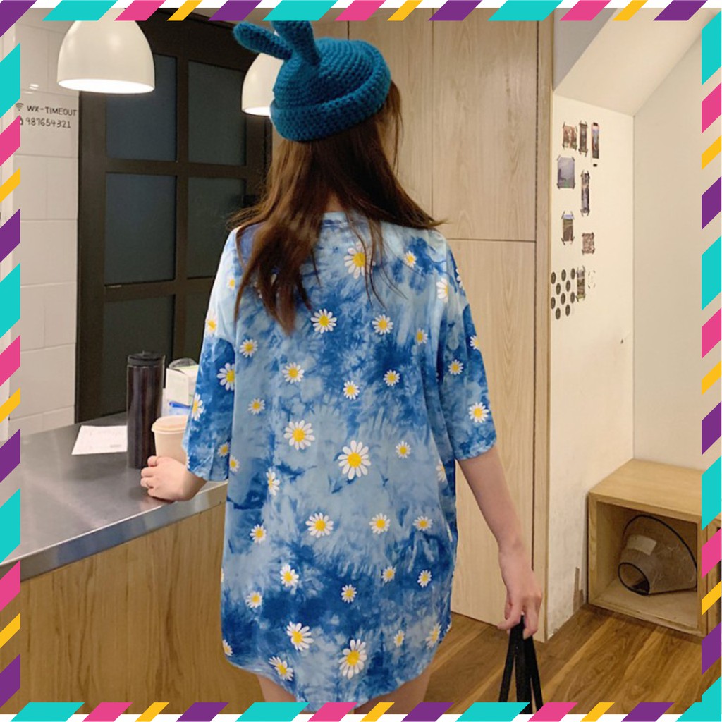 Áo thun tay lỡ unisex HOA CÚC màu loang form rộng siêu hot -A16 | BigBuy360 - bigbuy360.vn