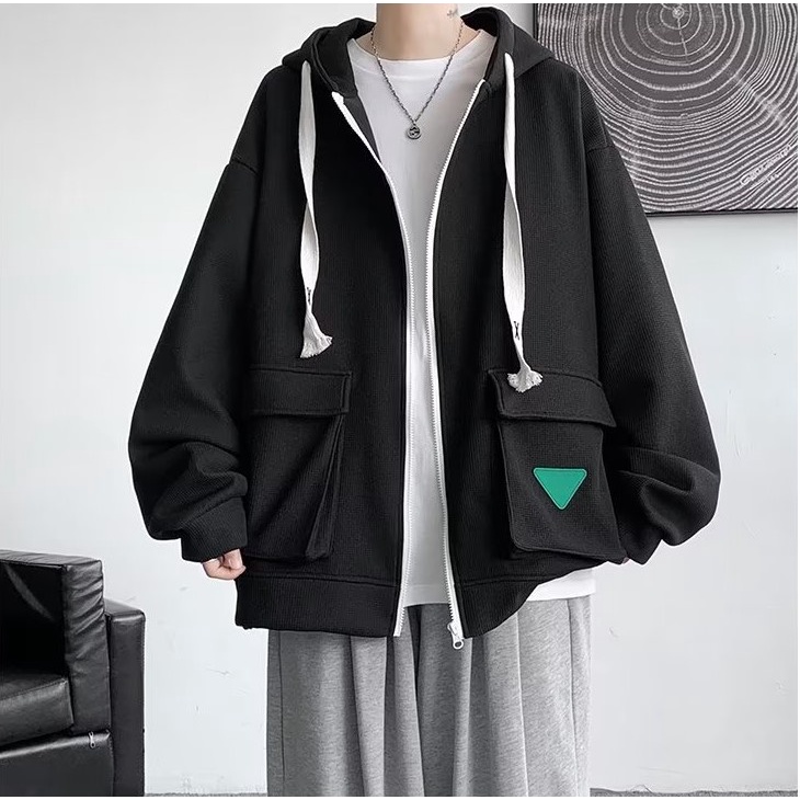 【Bốn màu】Áo Khoác Hoodie Nam Có Khoá Kéo Thời Trang Simple áo Hoodie Form RộNg Vintage Áo Hoodie Nam