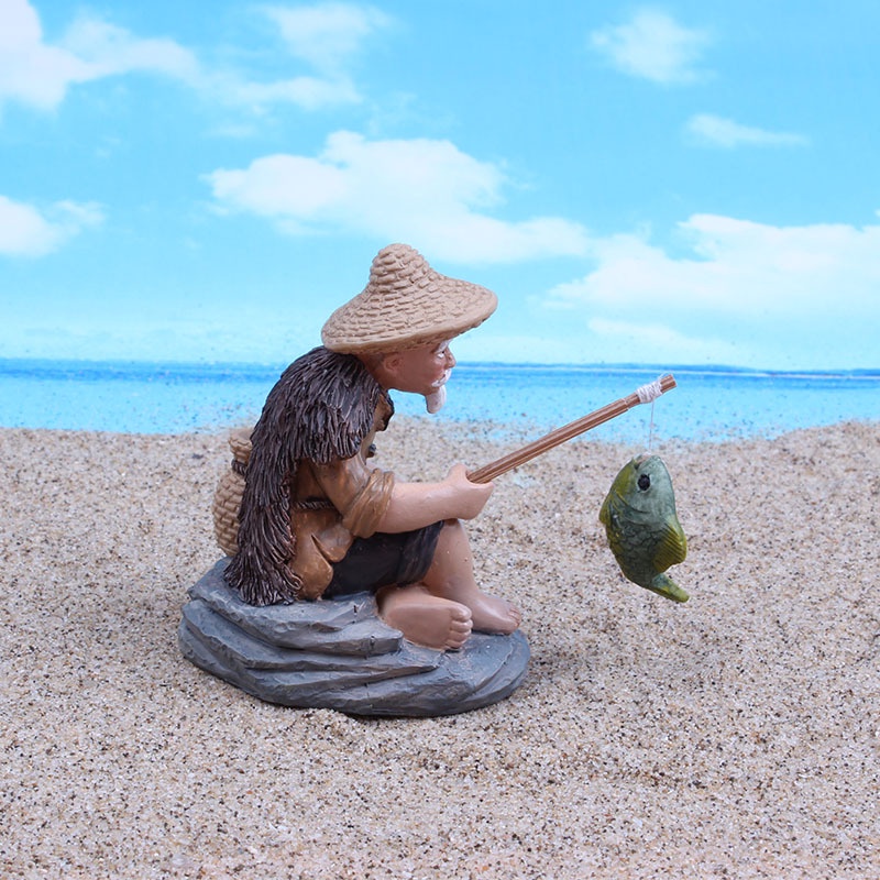 Chậu Hoa Trang Trí Bể Cá Hình Ngư Dân Bằng Nhựa resin