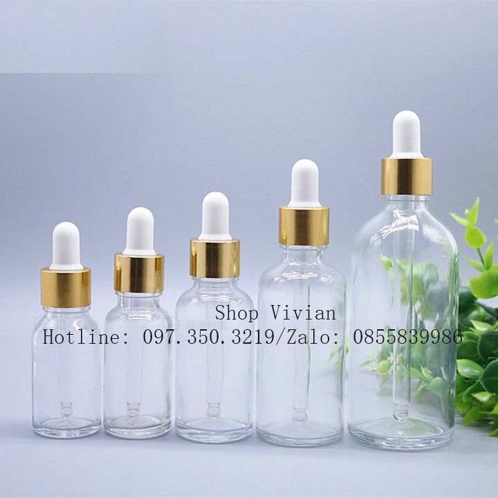 Chai lọ đựng tinh dầu 50ml, lọ thuỷ tinh trong suốt nắp bóp nhôm vàng