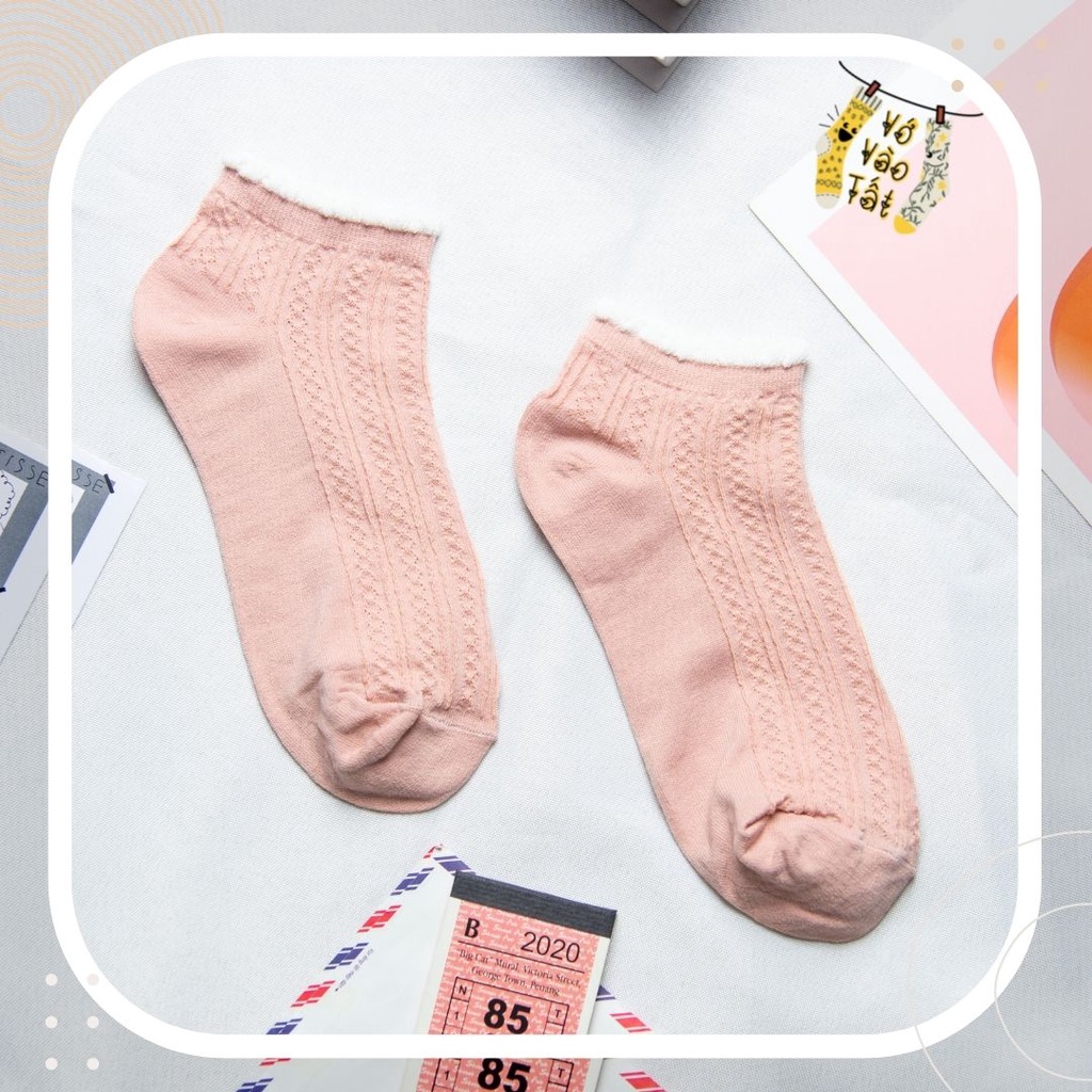 TẤT VỚ NỮ CỔ NGẮN TRƠN GÂN CÙNG MÀU NỔI DỌC