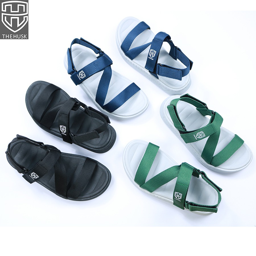 Giày Sandals Unisex HuuCuong &amp; TheHusk Quai Đen Đế Đen - TH2