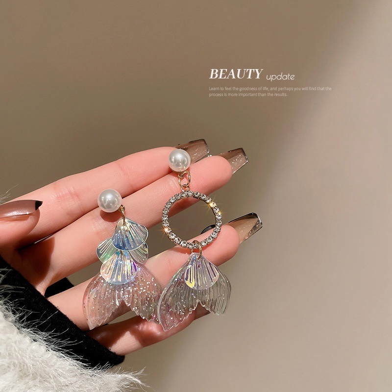 Bông Tai Mạ Bạc 925 Hình Đuôi Cá Đơn Giản Phong Cách Hàn Quốc Thời Trang