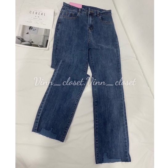 Quần jeans nữ ống đứng xẻ gấu mác hồng FANEGU MÃ 2401 ( KÈM ẢNH THẬT )