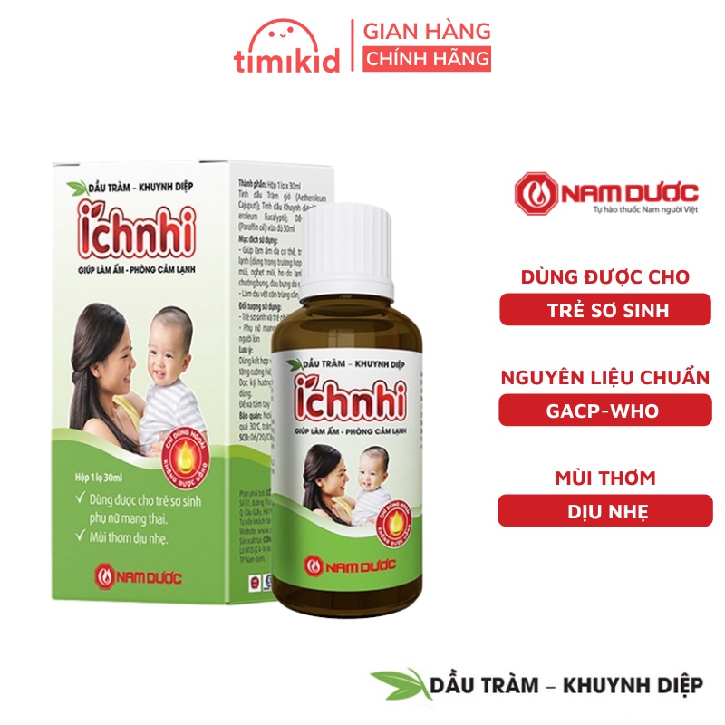 Dầu tràm khuynh diệp Ích Nhi 30ml giúp phòng cảm lạnh, làm ấm, an toàn cho trẻ sơ sinh và phụ nữ có thai, sau sinh