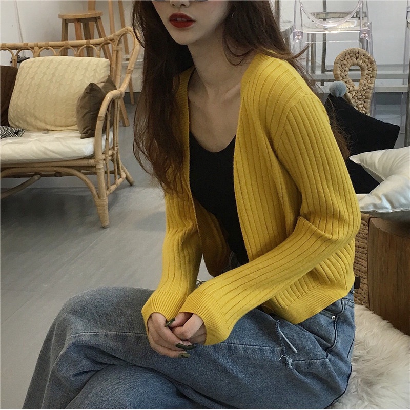 Áo cardigan dệt kim mỏng cổ chữ V tay dài dáng rộng thời trang xuân thu dành cho nữ