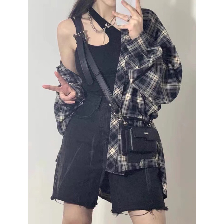 QADCOL Áo Khoác Sơ Mi Caro Tay Dài Thời Trang Cho Nữ