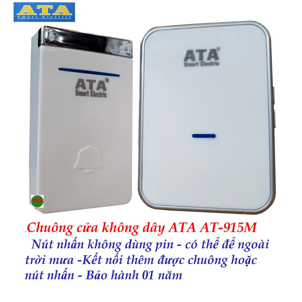 Chuông cửa không dây chống nước với nút nhấn không dùng pin ATA AT-915M