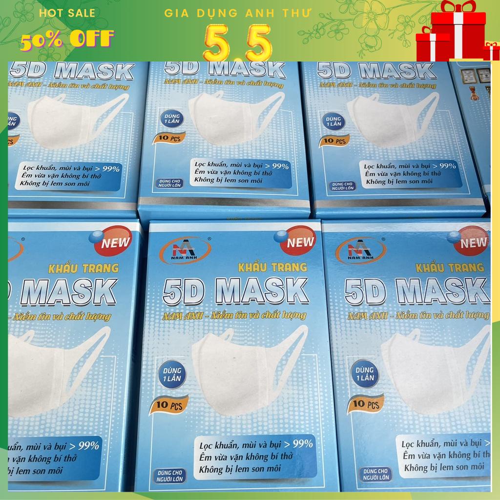 Hộp 10 cái khẩu trang y tế kháng khuẩn 3 lớp Famapro 5D Mask dây vải