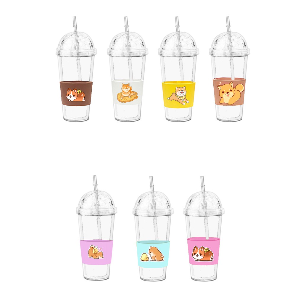 Cốc 2 lớp chó shiba C2DI13 cốc giữ nhiệt ly 2 lớp pu cốc làm lạnh dễ thương 500ml