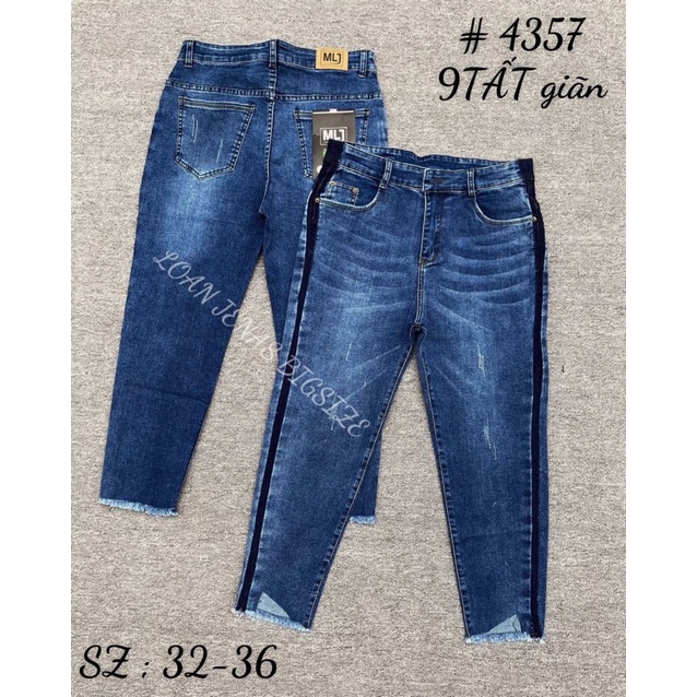 Quần jean 9 tấc BIG SIZE lưng cao trên rốn, co dãn mạnh, màu xanh đậm 3499 lai rách kiểu