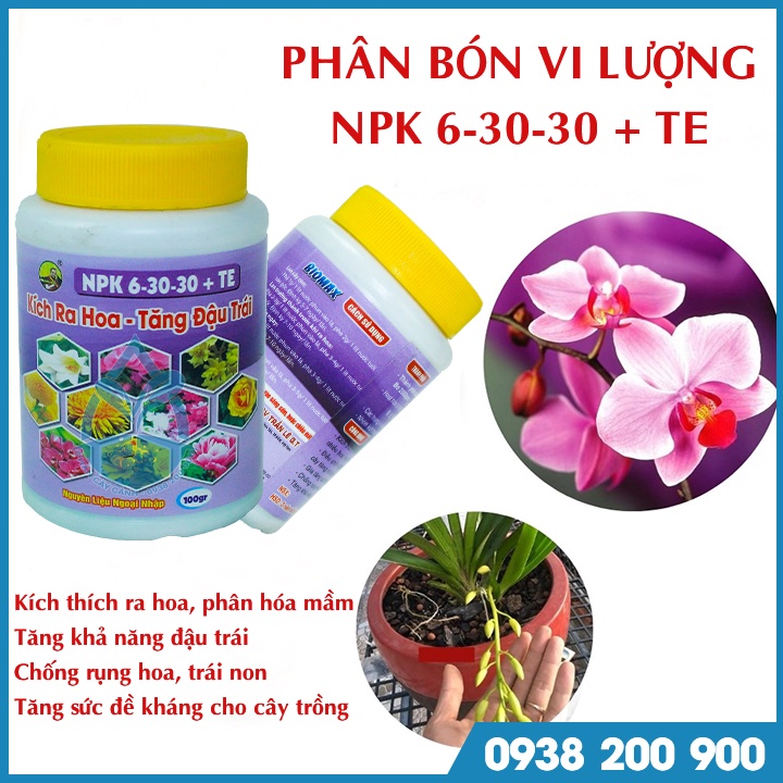 Phân bón kích ra hoa NPK 6-30-30 +TE - kích ra hoa, tăng đậu trái trên cây kiểng, cây ăn trái - bomax chai 100 gram