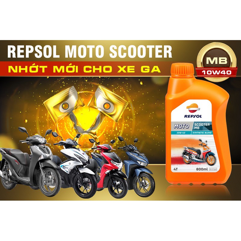 Nhớt xe tay ga cao cấp Repsol Scooter SynThetic 10W40 MB 800ml - Nhập Tây Ban Nha