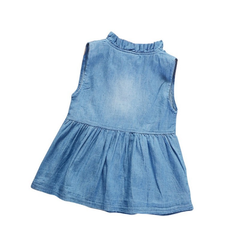 Đầm Denim Cộc Tay Cổ Bèo Đáng Yêu Cho Bé Gái