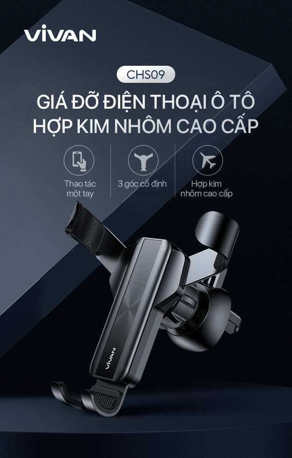 Giá Đỡ Điện Thoại Xe Hơi Ô Tô VIVAN CHS09 Phù Hợp Điện Thoại 4.0-6.5 inch Xoay 360 Độ Chắc Chắn Chống Rung Lắc