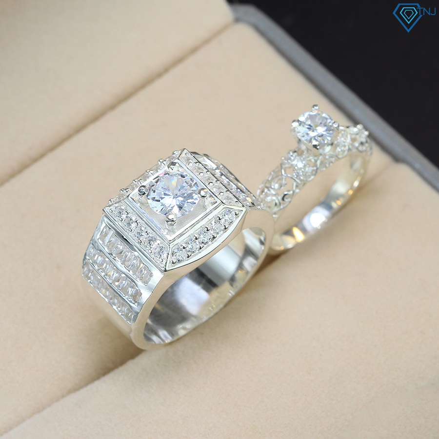 Nhẫn đôi bạc 925 nam nữ khắc tên đính đá sang trọng ND0480 - Trang sức TNJ