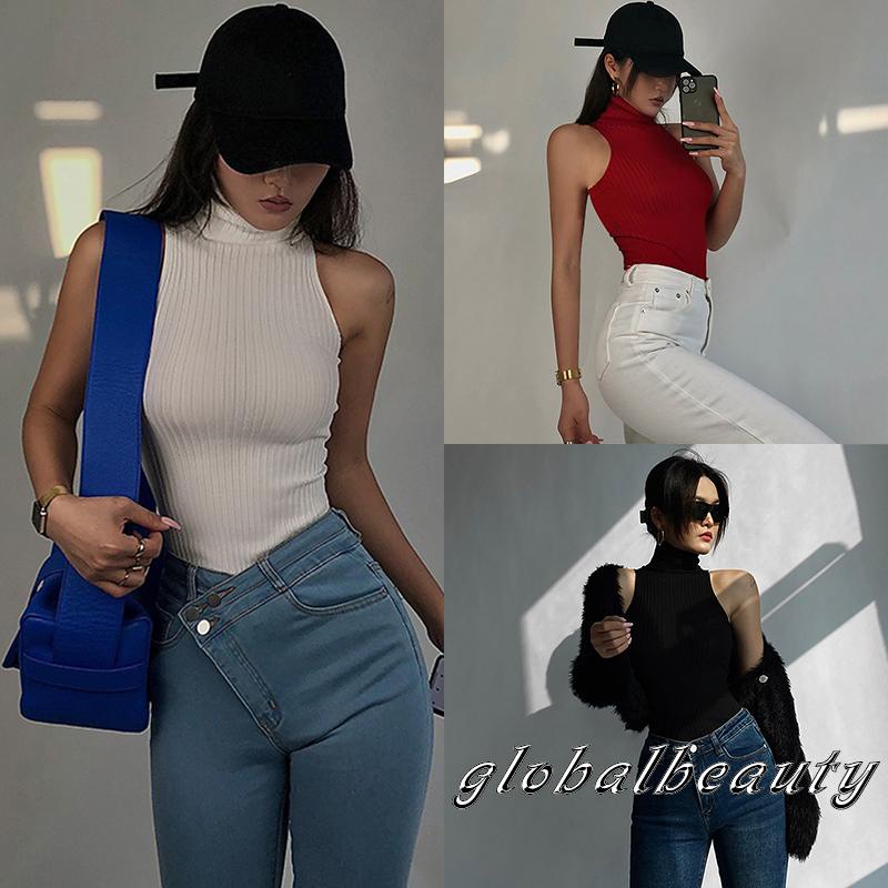 Áo Thun Không Tay Cổ Cao Màu Sắc Nổi Bật Thời Trang Mùa Hè Cho Nữ