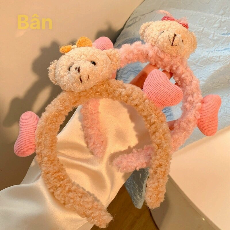 Bờm cài tóc lông xù hình gấu trái tim cho nữ siêu xinh