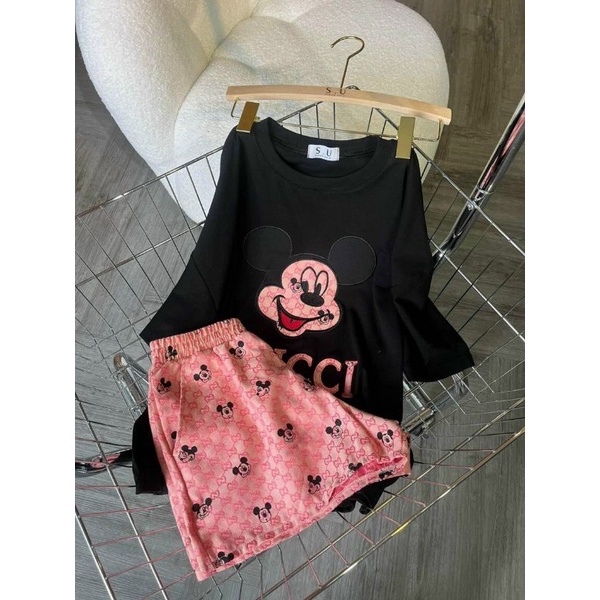 Rẻ vô địch bộ đùi cotton chuột siêu xinh 2 màu nâu phối và đen phối