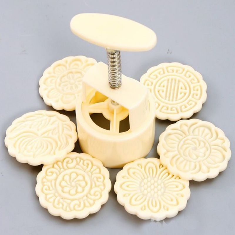 Khuôn làm bánh trung thu 100g - 6 măt khuôn tròn hình hoa