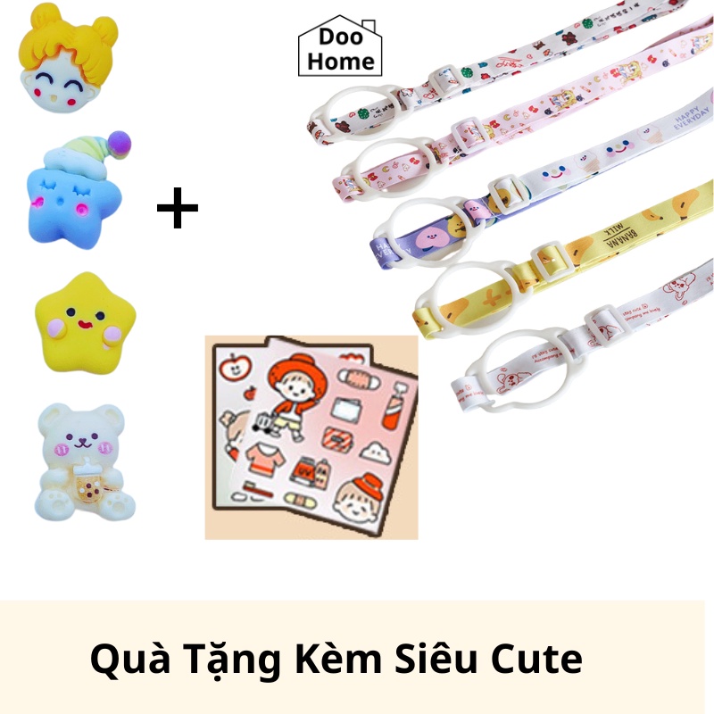 Ly Cốc giữ nhiệt cute bằng thép không gỉ Miniso inox 304 dung tích 500ml có ống hút dễ thương tặng kèm sticker + dây đeo