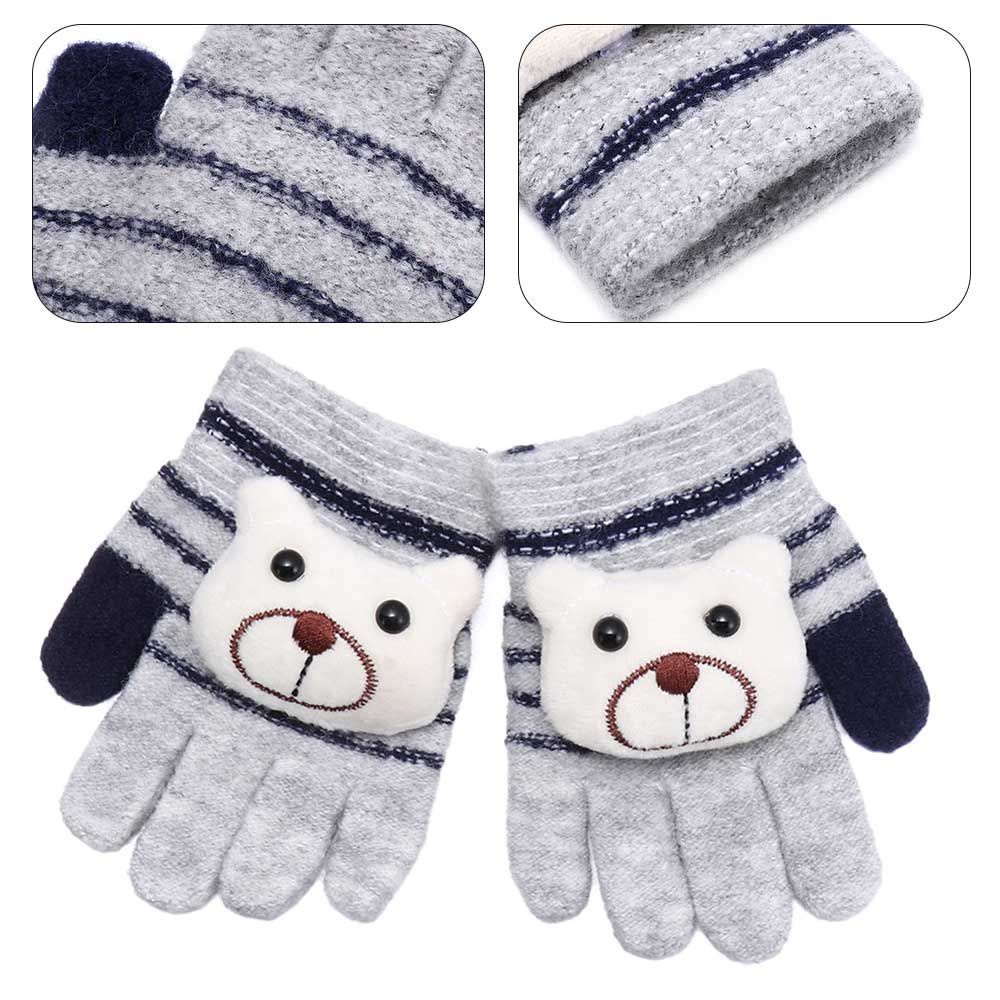 Găng tay dệt kim dày dặn giữ ấm mùa thu đông in hình gấu hoạt hình nhiều màu thời trang cho bé trai và bé gái