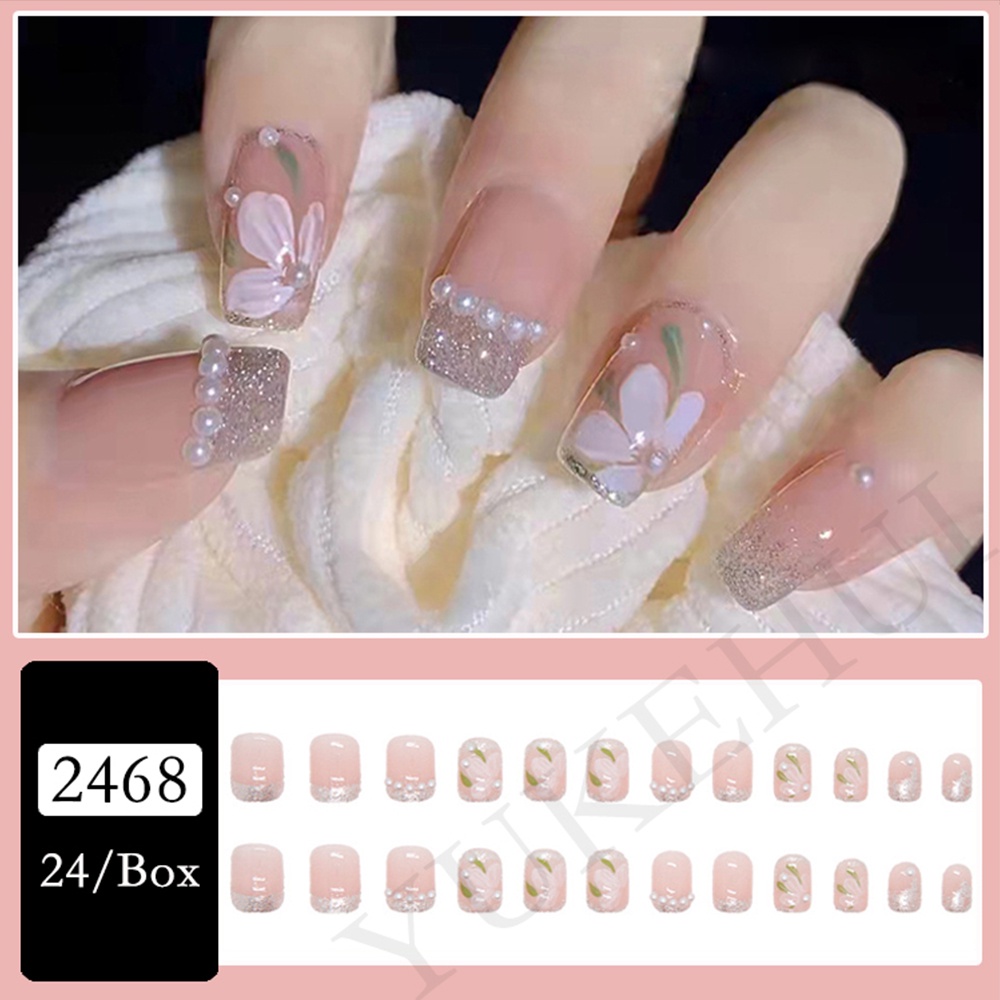 2468 YUKEHUI bộ móng tay giả set móng giả trong suốt móng tay giả đính nơ móng tay giả dài đính đá móng giả đẹp bộ móng tay giả đính đá móng tay giả đính đá ngắn  móng tay giả dài vuông