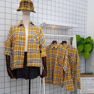 Áo sơ mi oversize caro vàng