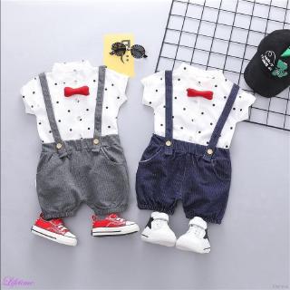 Bộ Áo Sơ Mi Chấm Bi Ngắn Tay + Quần Yếm Ngắn Thời Trang Mùa Hè Mới Cho Bé Trai