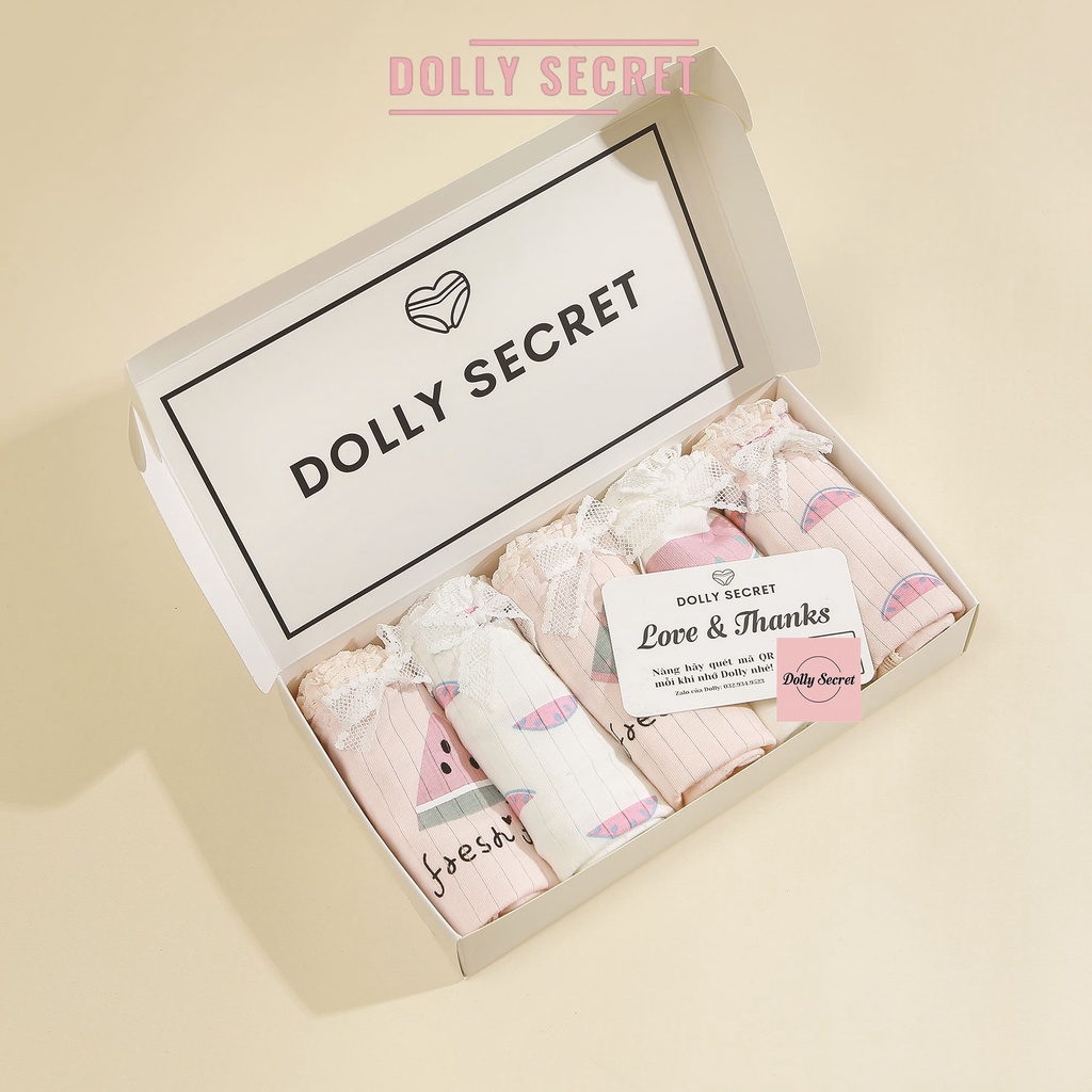 Quần lót nữ len tăm tone màu hồng trắng đáng yêu nâng mông họa tiết dưa hấu dễ thương DOLLY SECRET QL033