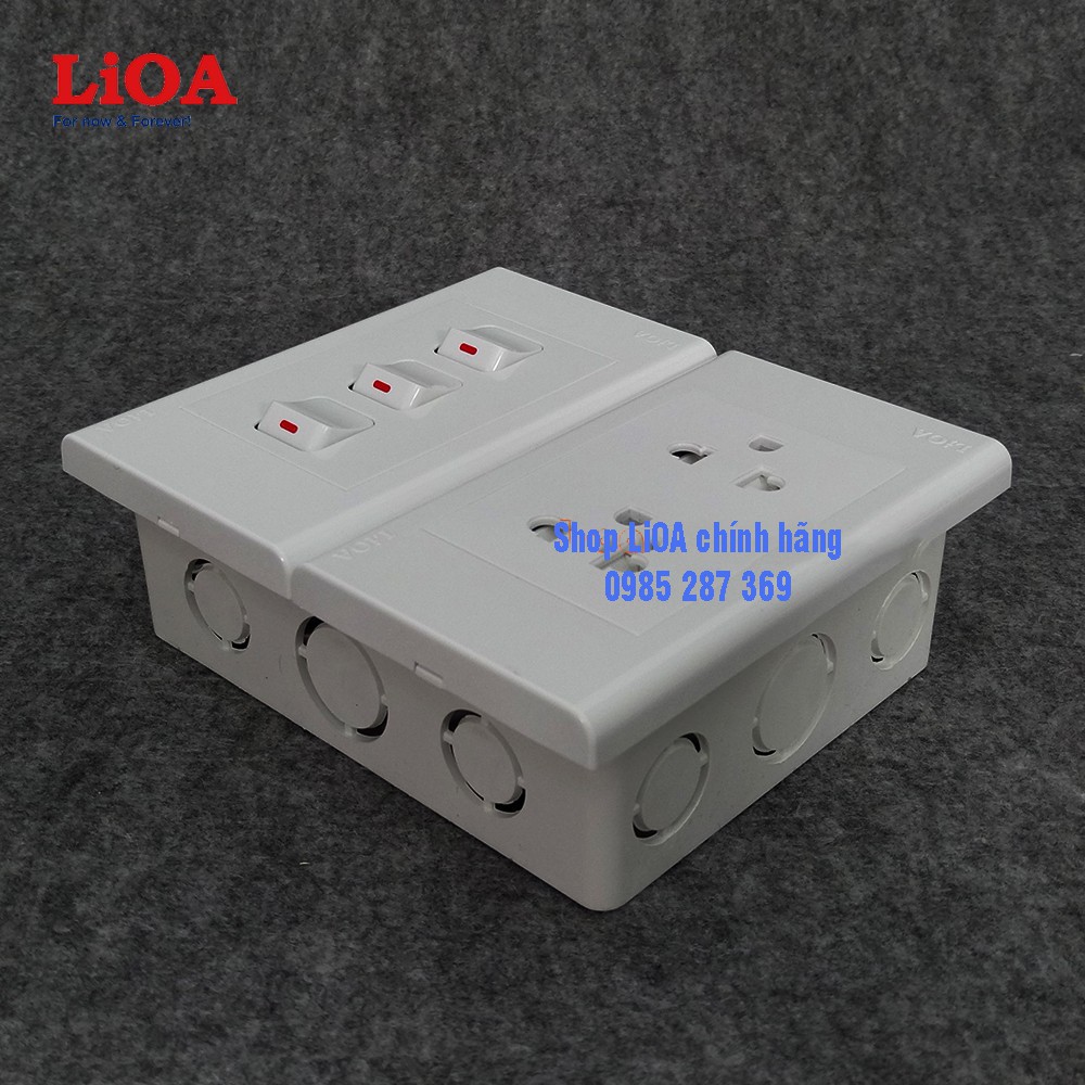 Combo ổ cắm điện đôi 3 chấu LiOA 16A 3520W + 3 công tắc điện - Lắp âm tường