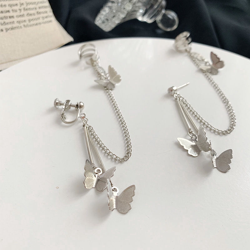 Khuyên Xỏ Vành Tai Thiết Kế Mặt Bướm Phơi Sợi Xích Cá Tính