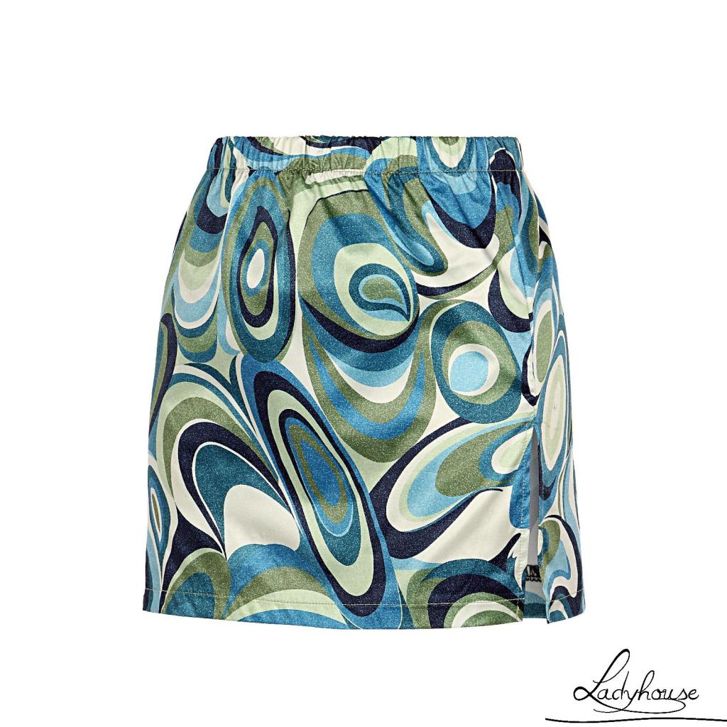 Chân Váy Ngắn Lưng Cao Xẻ Tà In Họa Tiết Trừu Tượng Thời Trang Cho Nữ