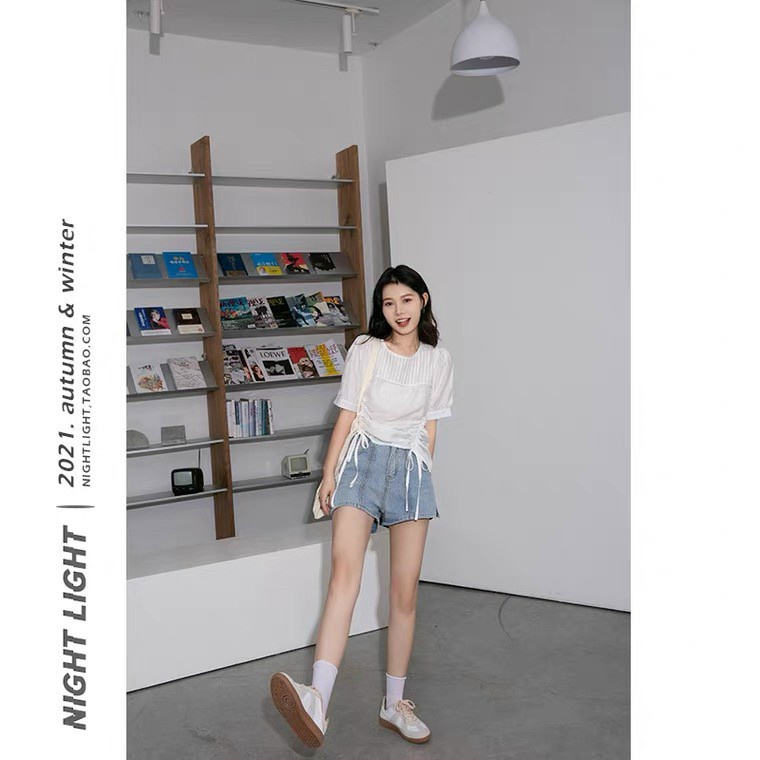 áo sơ mi kiểu rút eo cổ tròn tay ngắn | BigBuy360 - bigbuy360.vn