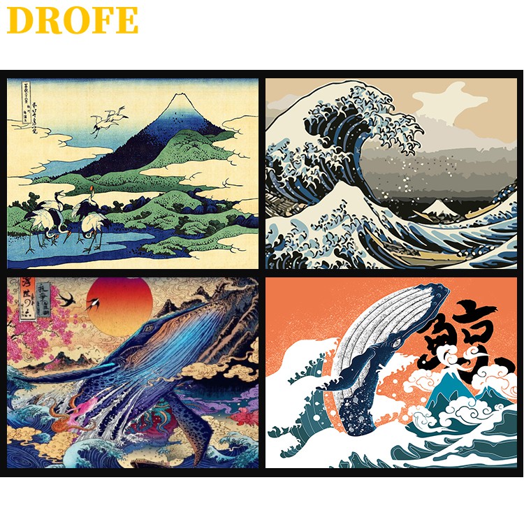 DROFE (40 x 50cm) Home Decor Canvas ~ Ukiyoe with color canvas ~ Paint By Number Tranh Sơn Dầu Số Hóa Phong Cảnh Nhiều Mẫu Hot Trend - Tranh Số Hóa Tranh tô màu số hóa các