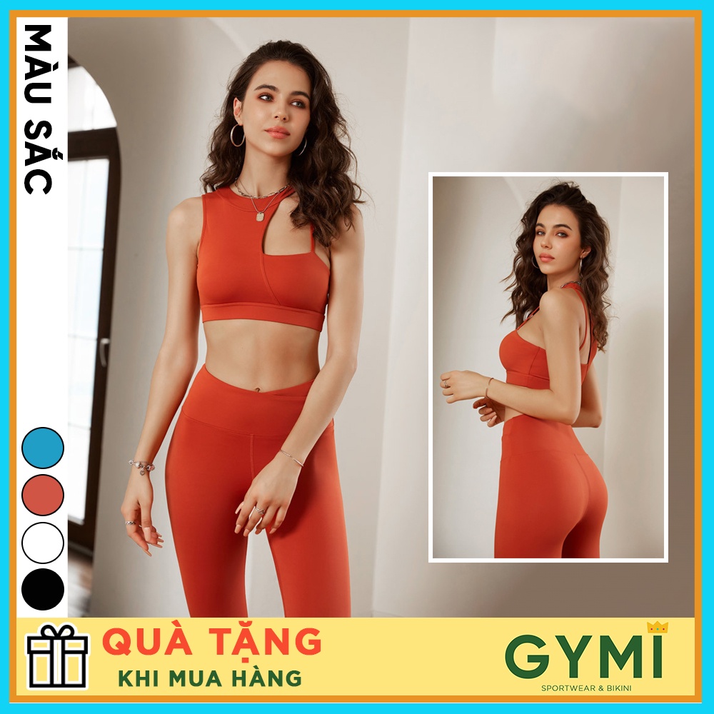 Set bộ đồ tập gym yoga nữ GYMI SET32 gồm áo bra chéo vai và quần legging dài thể thao chất poly sịn mát co giãn