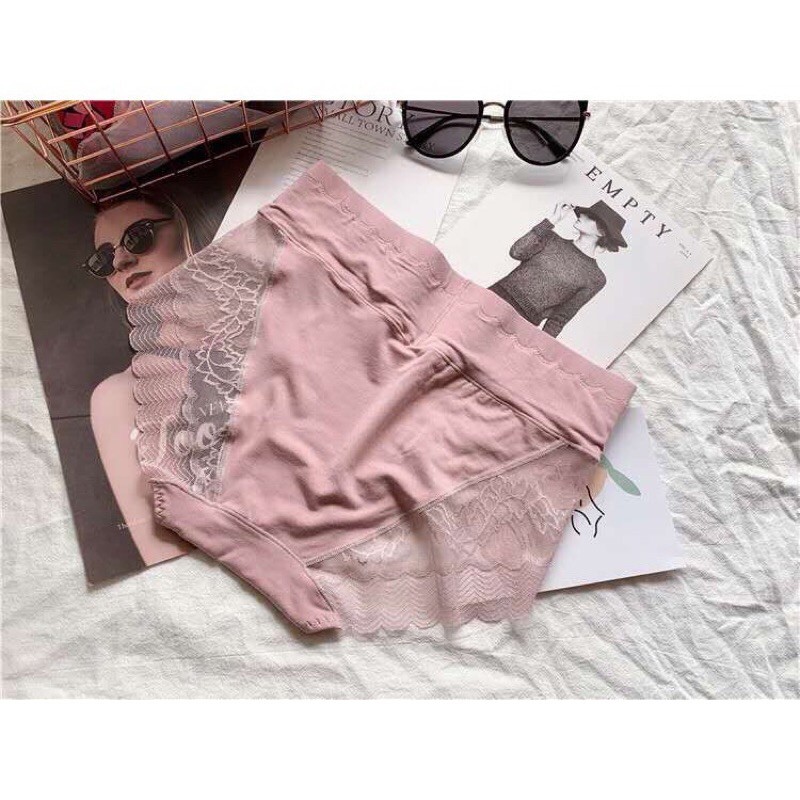 Quần lót cotton pha ren cạp cao gen bụng nhẹ 8889
