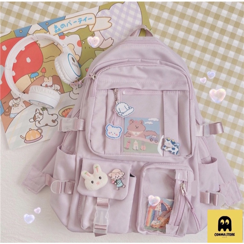 Balo Ulzzang đi học  màu tím thô  💗🍀 HÀNG CÓ SẴN 🌈🥰 2 túi trong dài 🌵