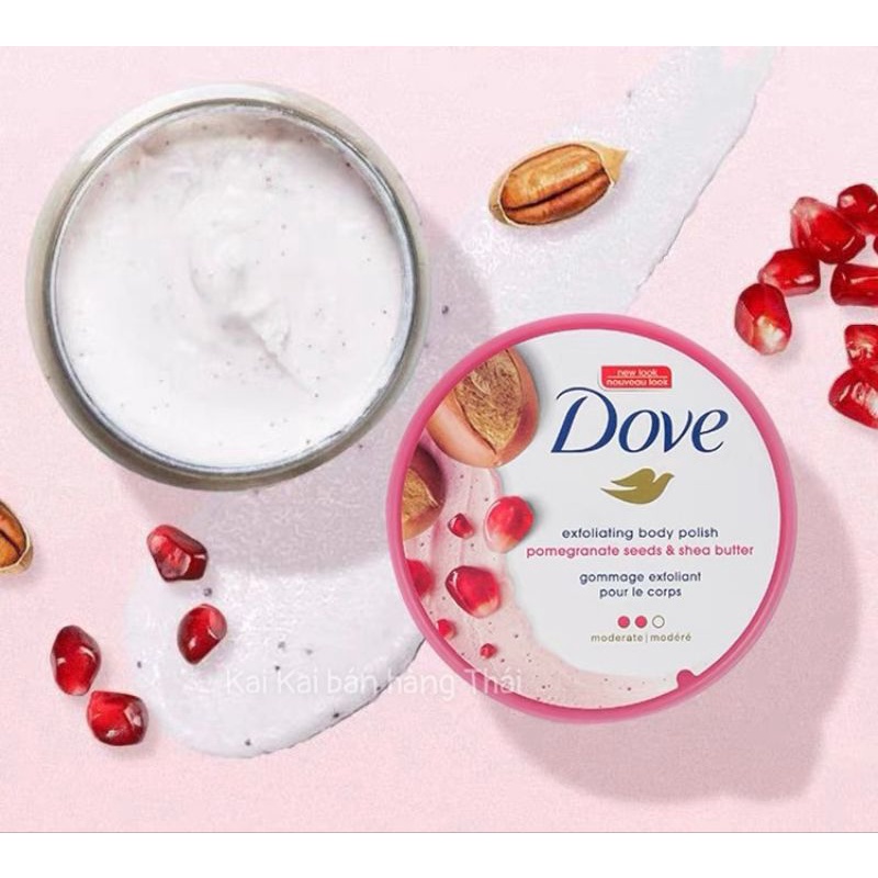 Tẩy Tế Bào Chết Body Dove Hương Lựu Bơ Hạt Mỡ Dưỡng Trắng Cấp Ẩm 298g
