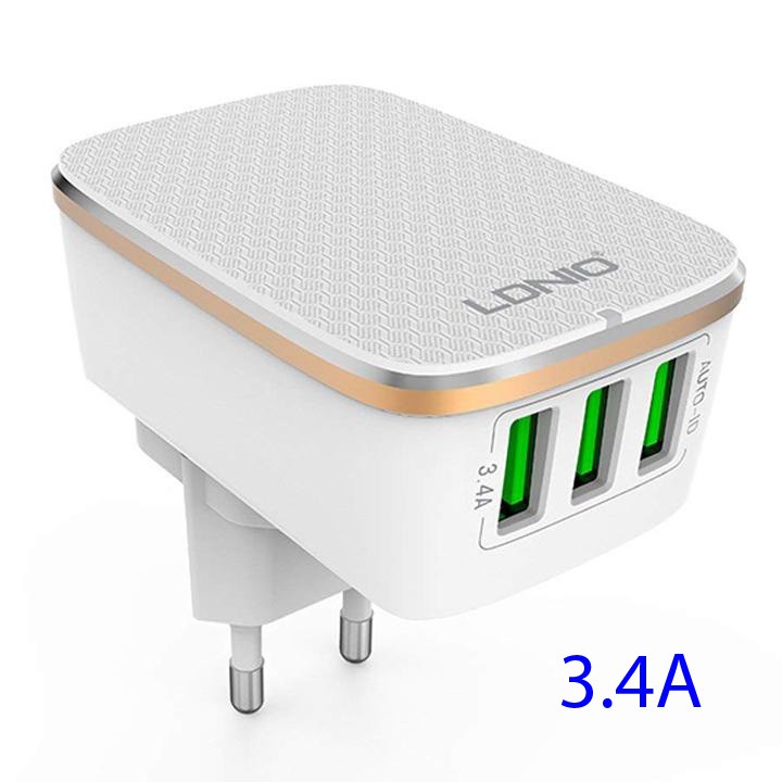 Củ sạc 3.4A 3 cổng USB LDNIO A3304