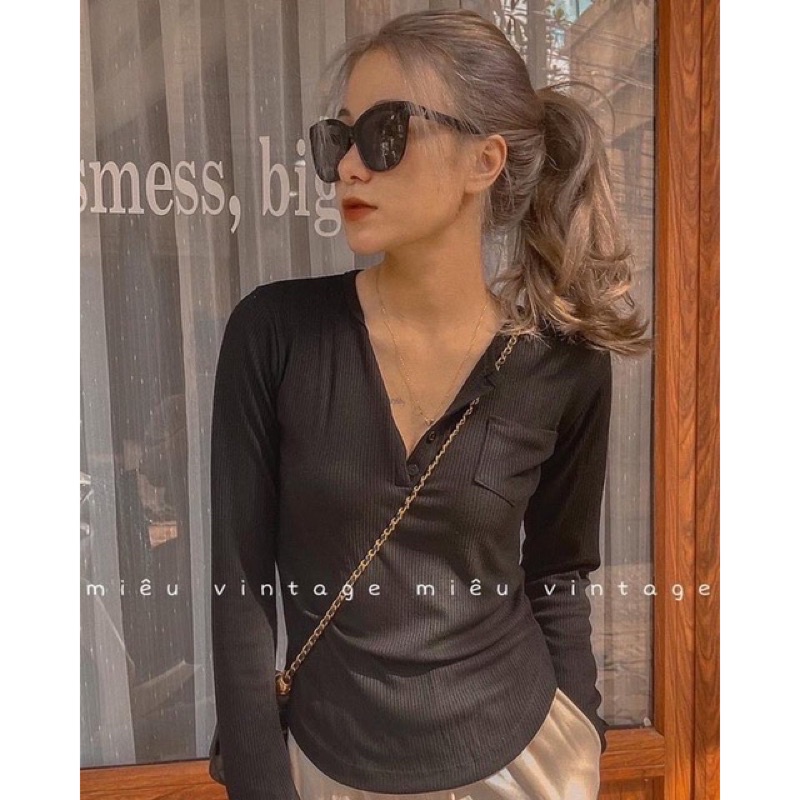 Áo gân tay dài 1 túi gài nút