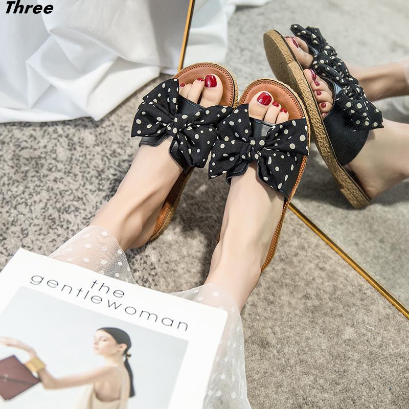 Women's shoes, slippers, cool women's outer bow knot, all-match pregnant women non-slip tendon flat-bottomed beach shoes
