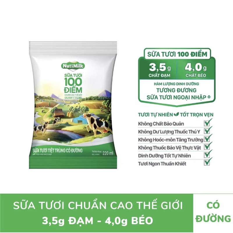 sữa bịch Nutimilk 100 điểm 220ml