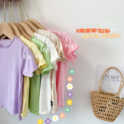 Áo thun ngắn tay cổ tròn màu trơn mềm mại phong cách Hàn Quốc thời trang hè cho bé gái