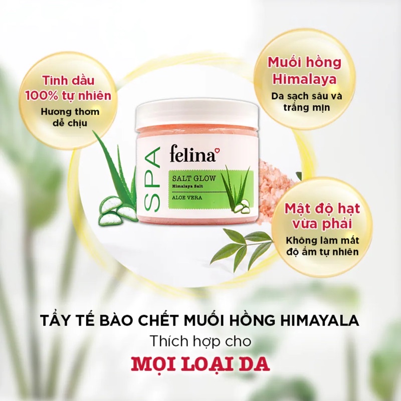 Muối Tắm Felina Himalaya Salt Glow Aloe Vera Tẩy Tế Bào Da Chiết Xuất Lô Hội, Bơ, Lavender 500g - BOBSHOP