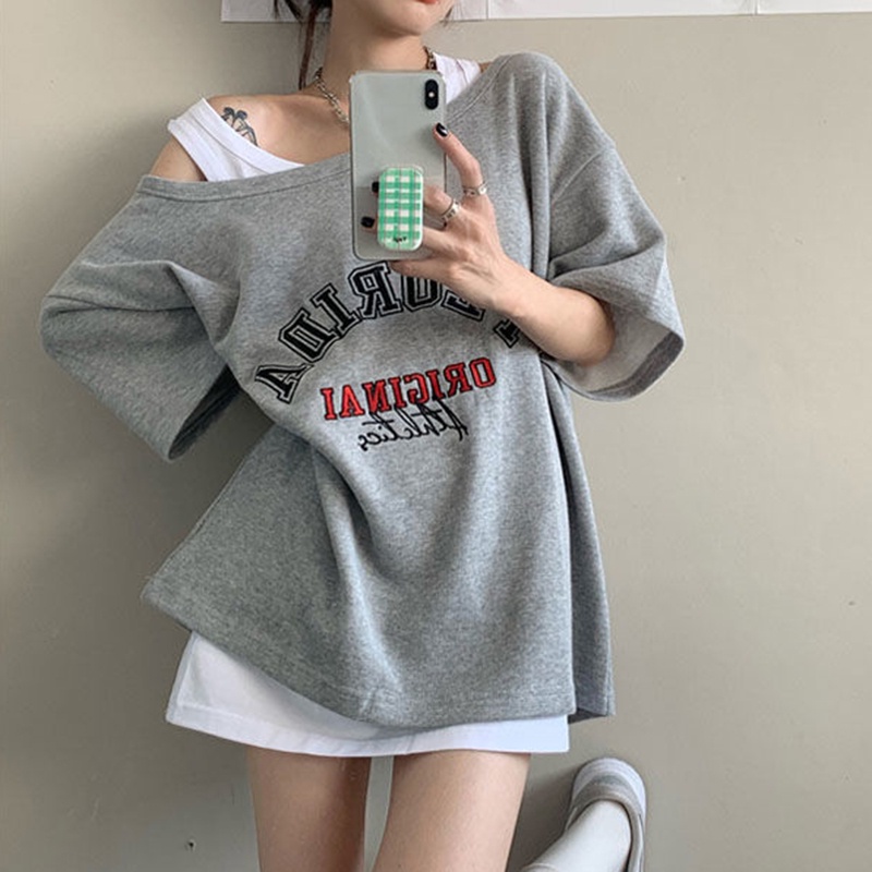 Áo thun IELGY tay ngắn dáng rộng hở vai phong cách Hàn Quốc thời trang cho nữ (bán lẻ)