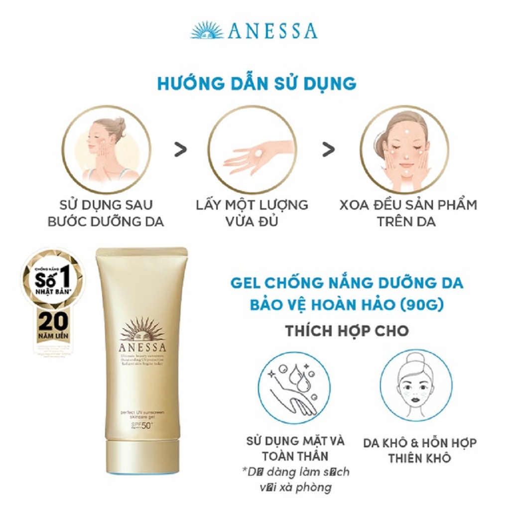 [Mã COSGLORIAT4 -8% đơn 250K] Gel chống nắng Anessa Perfect UV Sunscreen Skincare Gel 90g