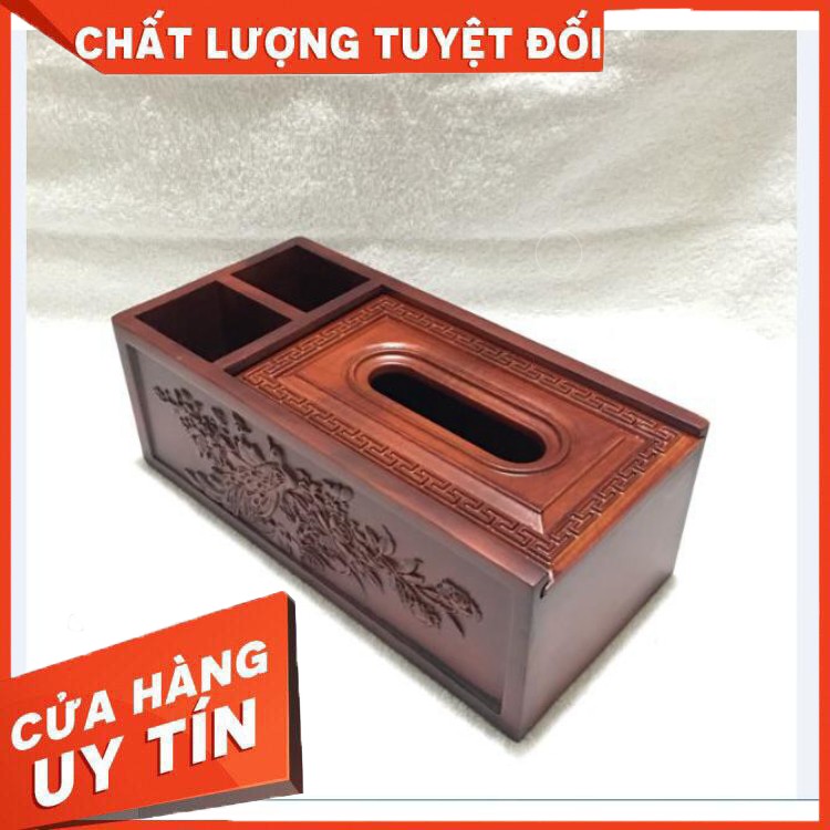 HÀNG CAO CẤP -  ĐỒ GỖ CAO CẤP [RẺ NHẤT] Hộp đựng giấy ăn 3 ngăn 2IN1 GỖ HƯƠNG ĐỎ chạm thành siêu đẹp - LOẠI TO ( ẢNH THẬ