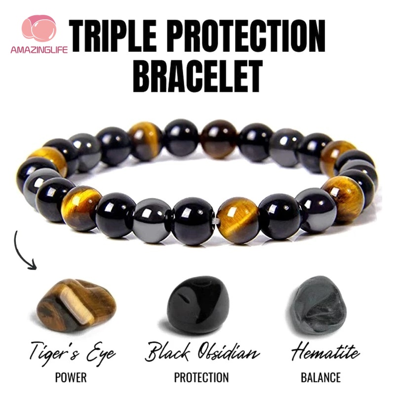 Vòng Tay Chuỗi Hạt Đá Obsidian Tự Nhiên Bảo Vệ Sức Khỏe Cho Cặp Đôi